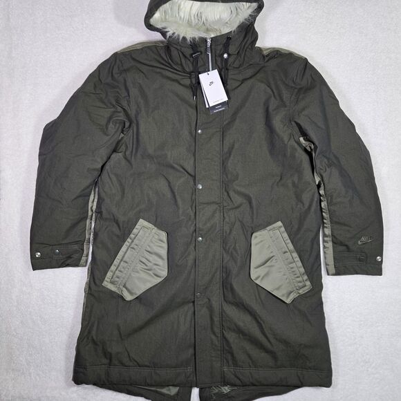 $600 Nike Therma-Fit Parka Coat Green Jacket DD6775-355 Reversible Mens Large - Picture 4 of 12